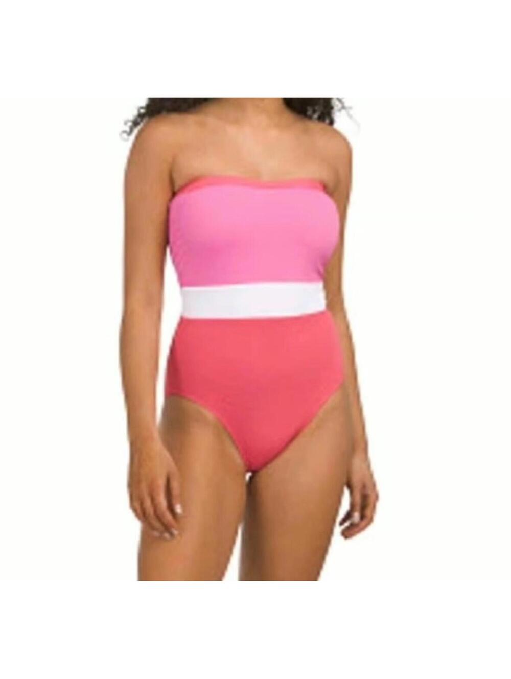 Tommy Bahama Pink and Coral Colorblock Strapless One-Piece Swim
